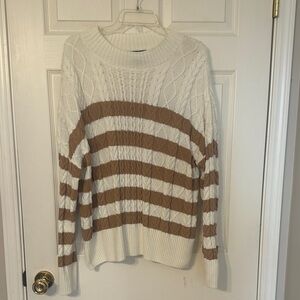 Tahari Cable Knit Sweater - Cream and Brown